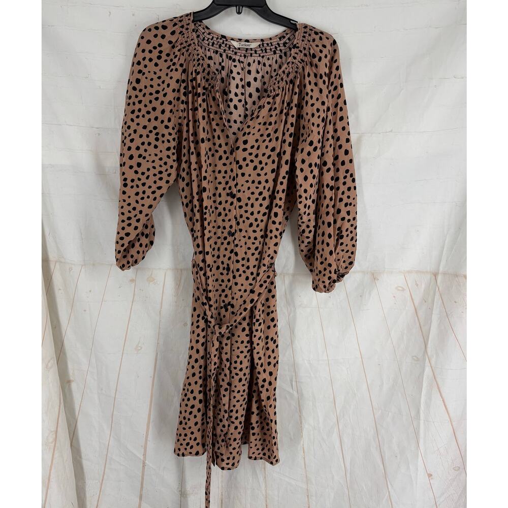 Tucker NYC silk polka dot button belted dress M